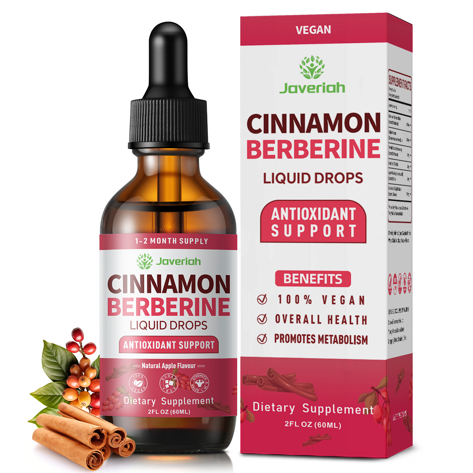 Javeriah Cinnamon Berberine liquid drops bottle and box
