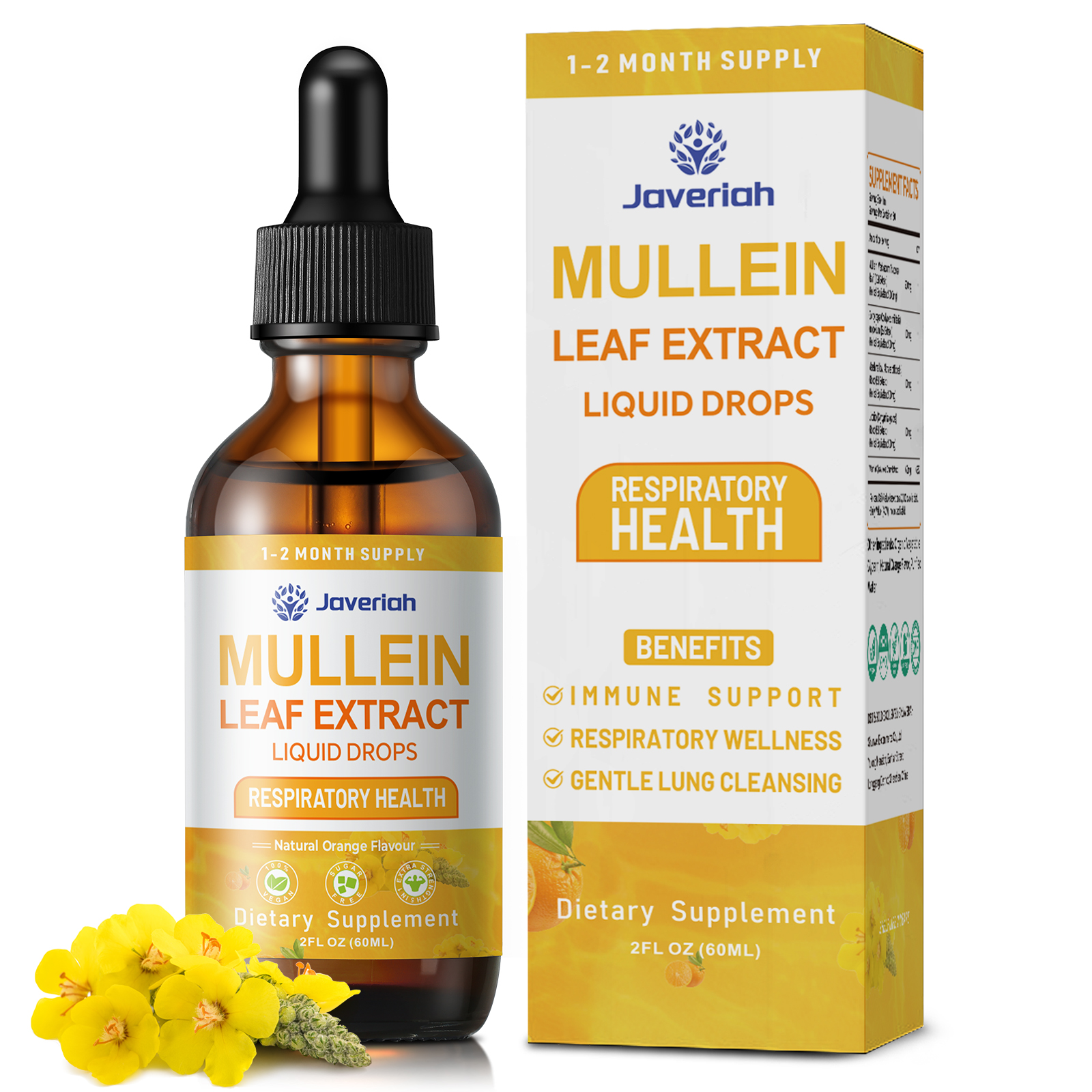 Javeriah Mullein leaf extract liquid drops bottle and box